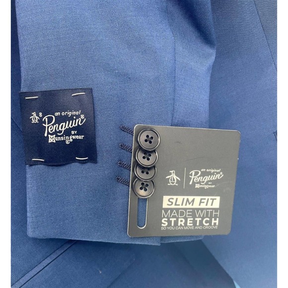 Penguin Jacket Blazer Osmanj Suit Slim Blue Men Sz 40L NEW NWT N147 - Picture 4 of 6